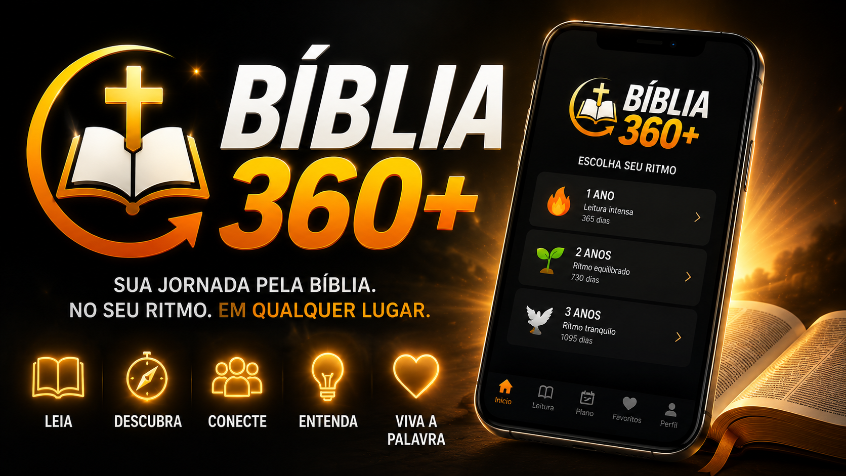 Tela do app Bíblia 360+ mostrando progresso de leitura e capítulos do dia