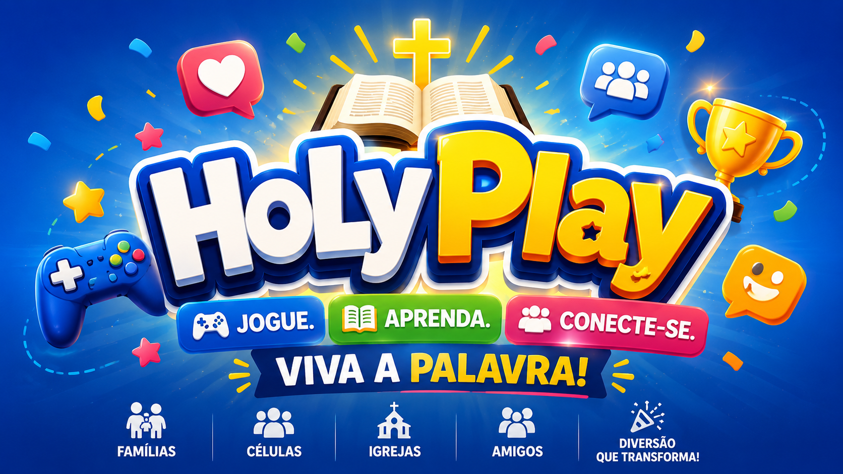 Tela do app HolyPlay com pergunta de quiz bíblico, pontuação e ranking